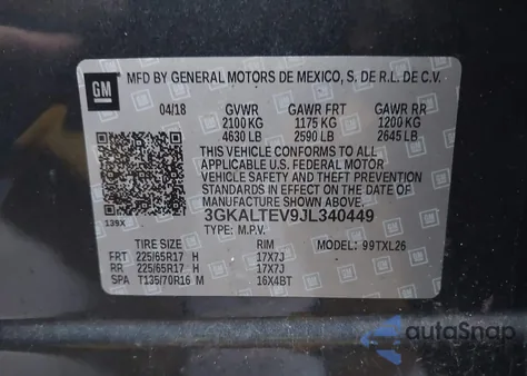 2018 GMC Terrain Sle из США, поврежденный, VIN 3GKALTEV9JL340449